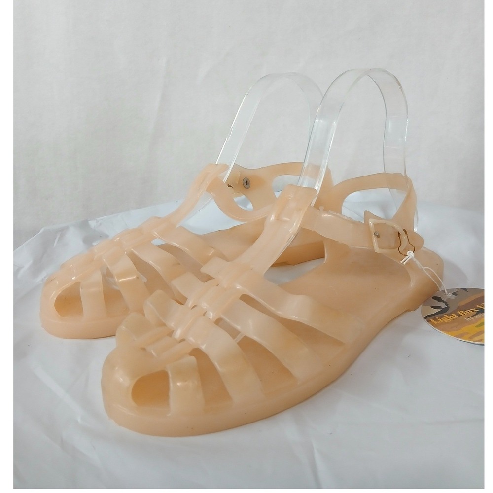 Vintage 1960s French Jelly Sandals Peach Cage T-Strap Flat Shoes Womens 6 EU‎ 38